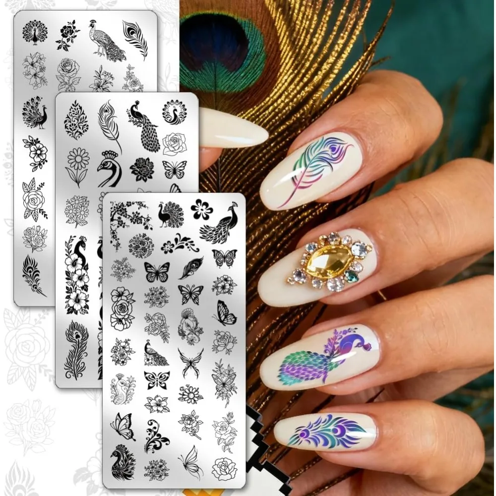 Stainless Steel DIY Nail Art Templates Template Tool Rectangle Feather 12x6cm 3pcs/set thumbnail 3
