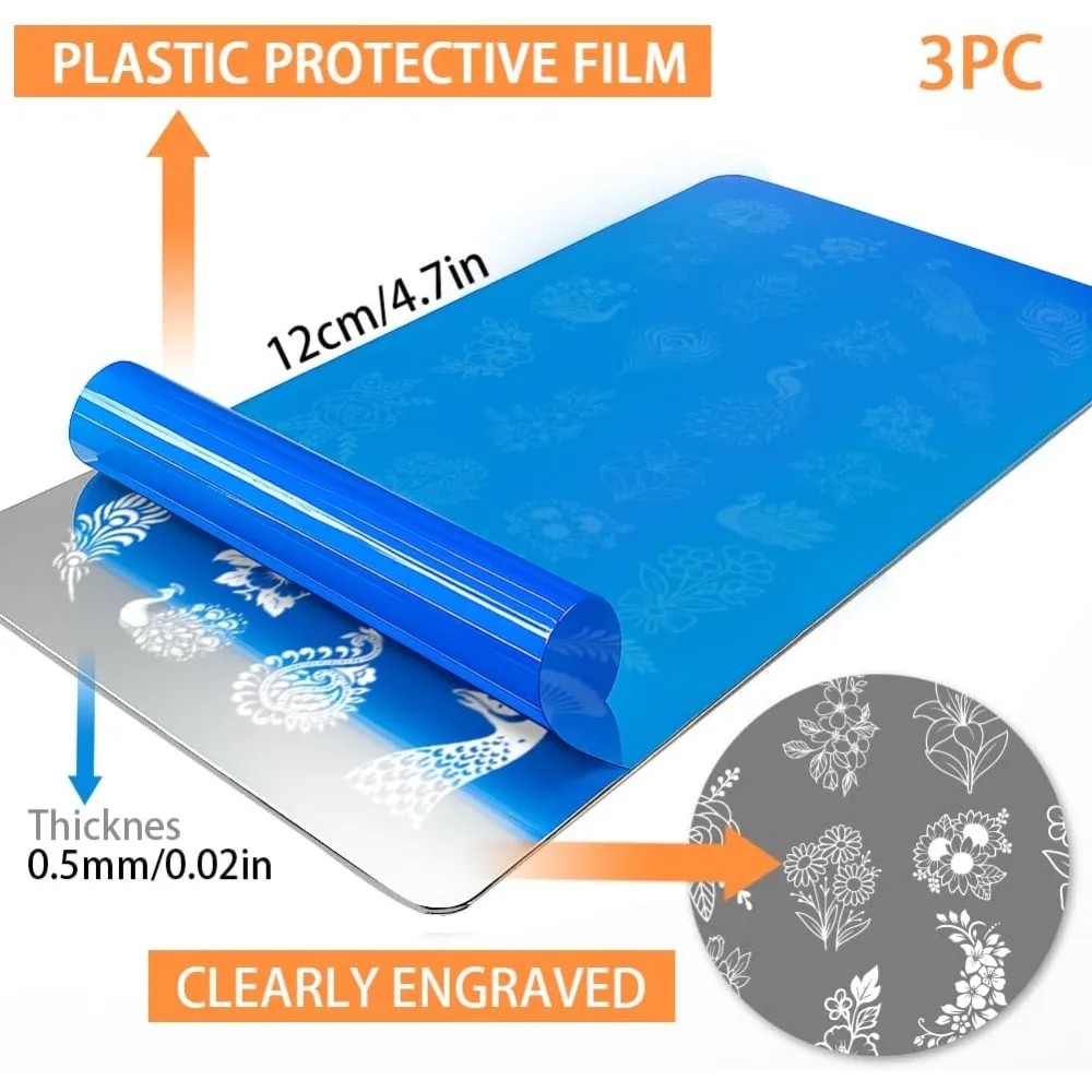 Stainless Steel DIY Nail Art Templates Template Tool Rectangle Feather 12x6cm 3pcs/set thumbnail 2