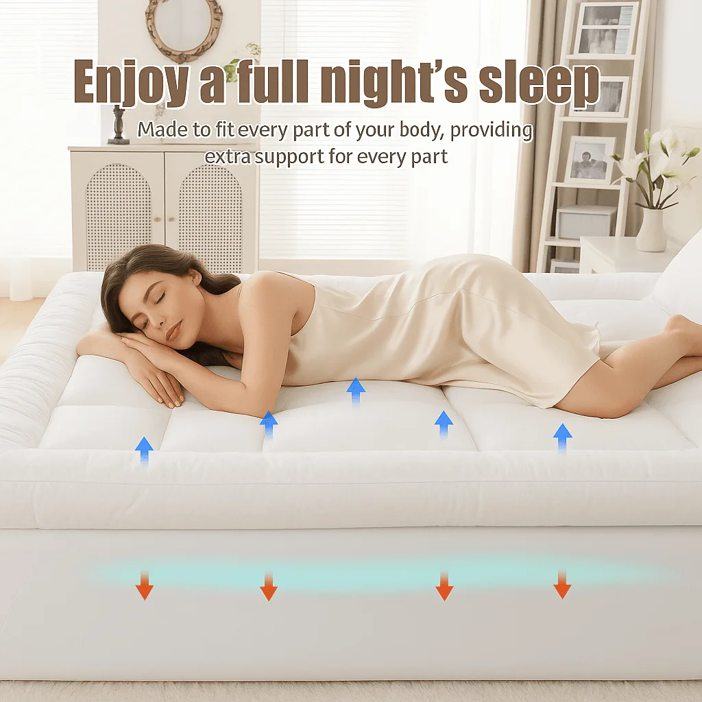 Extra Thick 10cm Mattress Topper, Hotel Quality Soft Quilted Mattress Pad, Brushed Top with Virgin Ball Hollowfiber Filling, Ela thumbnail 3