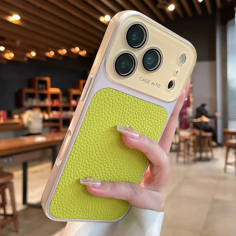 Candy Color Large Window Lichee Pattern Leather Case for iPhone 16 17 Pro Max 14 15 Plus 13 Crystal Camera Film Protector Cover thumbnail 6