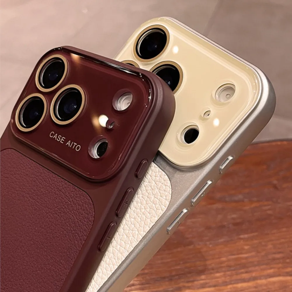 Candy Color Large Window Lichee Pattern Leather Case for iPhone 16 17 Pro Max 14 15 Plus 13 Crystal Camera Film Protector Cover thumbnail 4