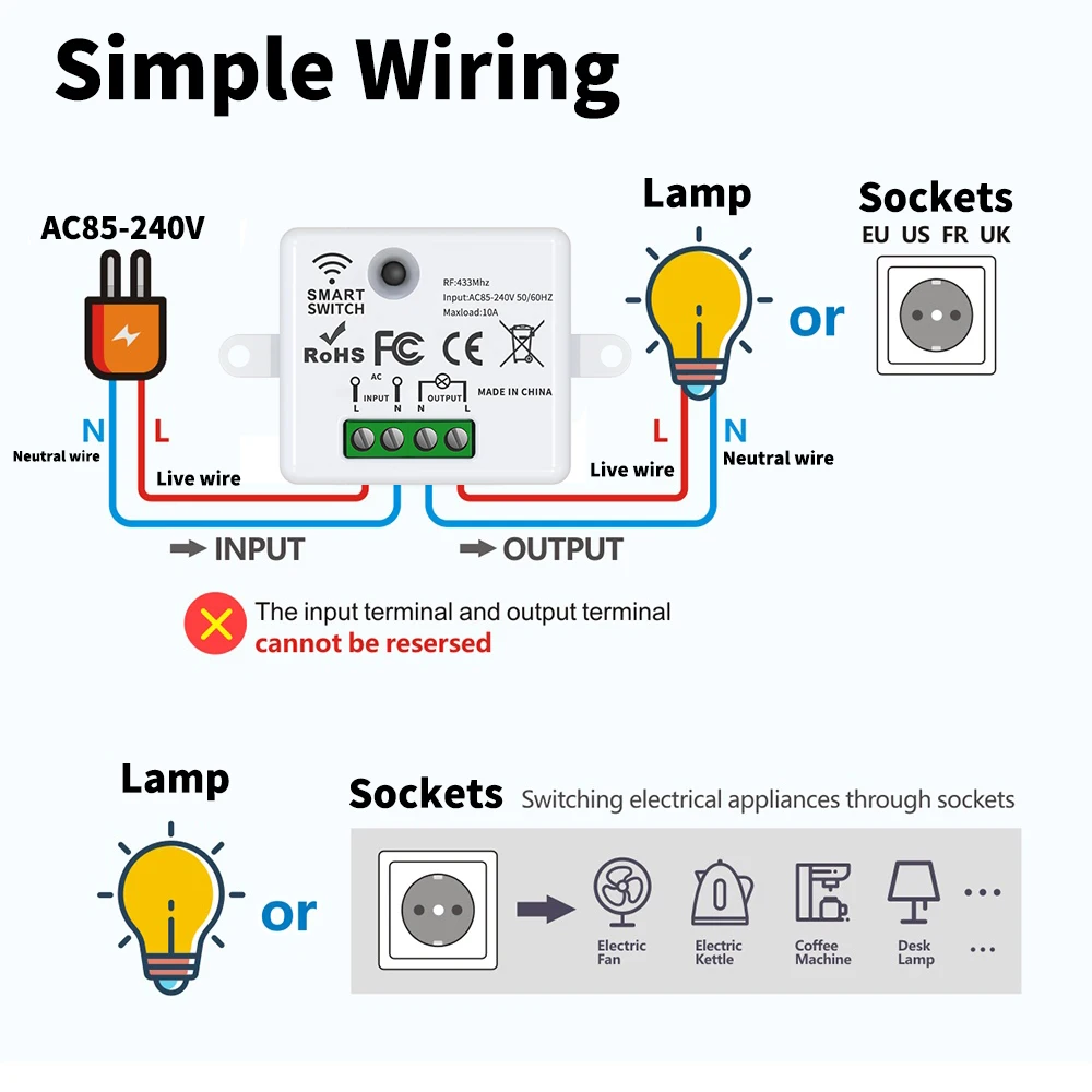 DIY Self-Powered Wireless Switch No Battery Required，RF 433MHz Remote Control Wall Light Lamp Switch thumbnail 2