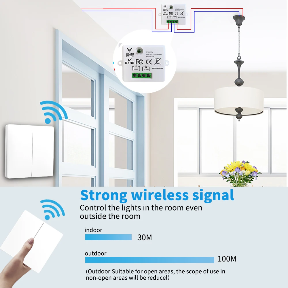 DIY Self-Powered Wireless Switch No Battery Required，RF 433MHz Remote Control Wall Light Lamp Switch thumbnail 3