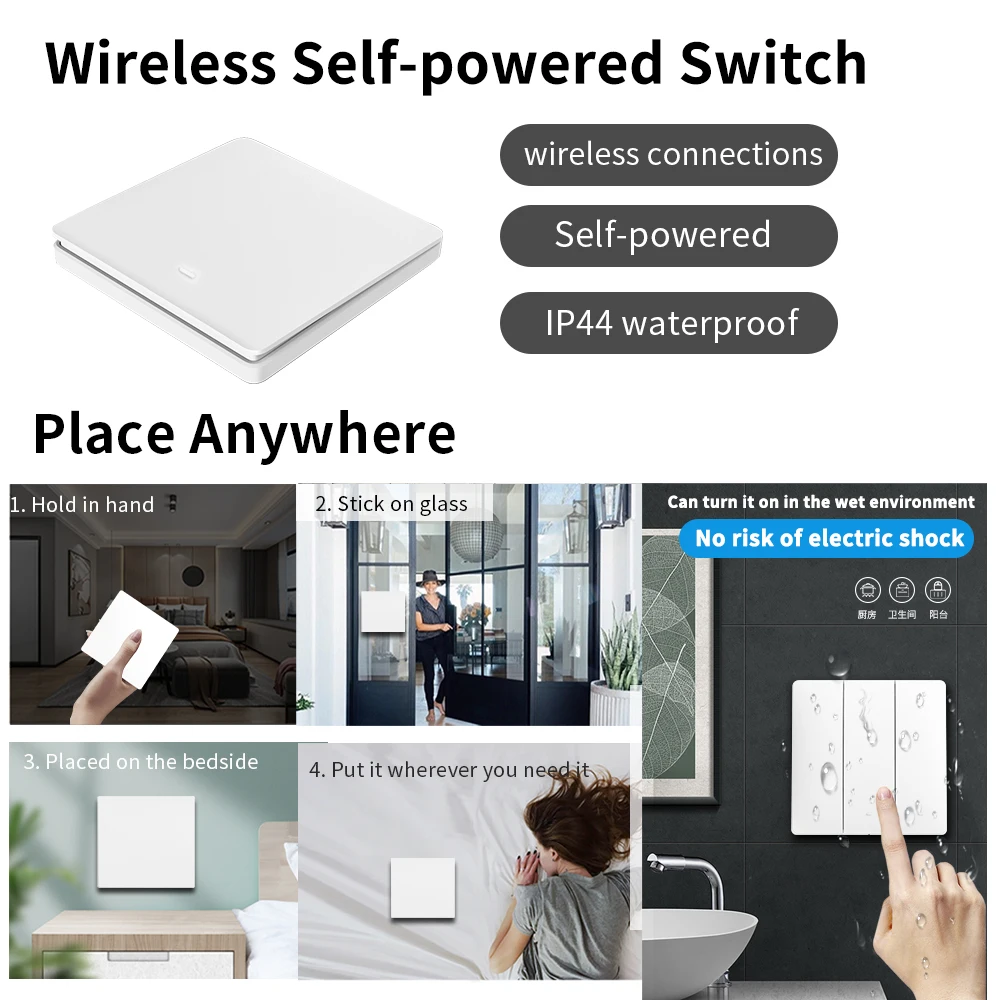 DIY Self-Powered Wireless Switch No Battery Required，RF 433MHz Remote Control Wall Light Lamp Switch thumbnail 5