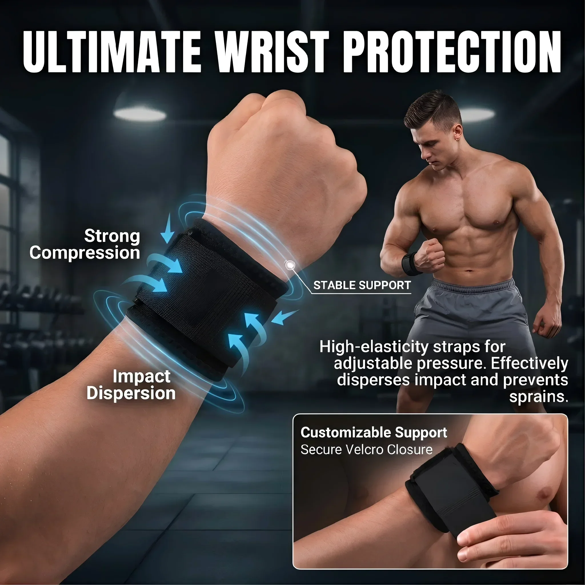 Wrist Support Brace Wrist Stabilizer Adjustable Wrist Bandages Protector Left/Right Hand Wrist Wraps Fitness Office Pain Relief thumbnail 3