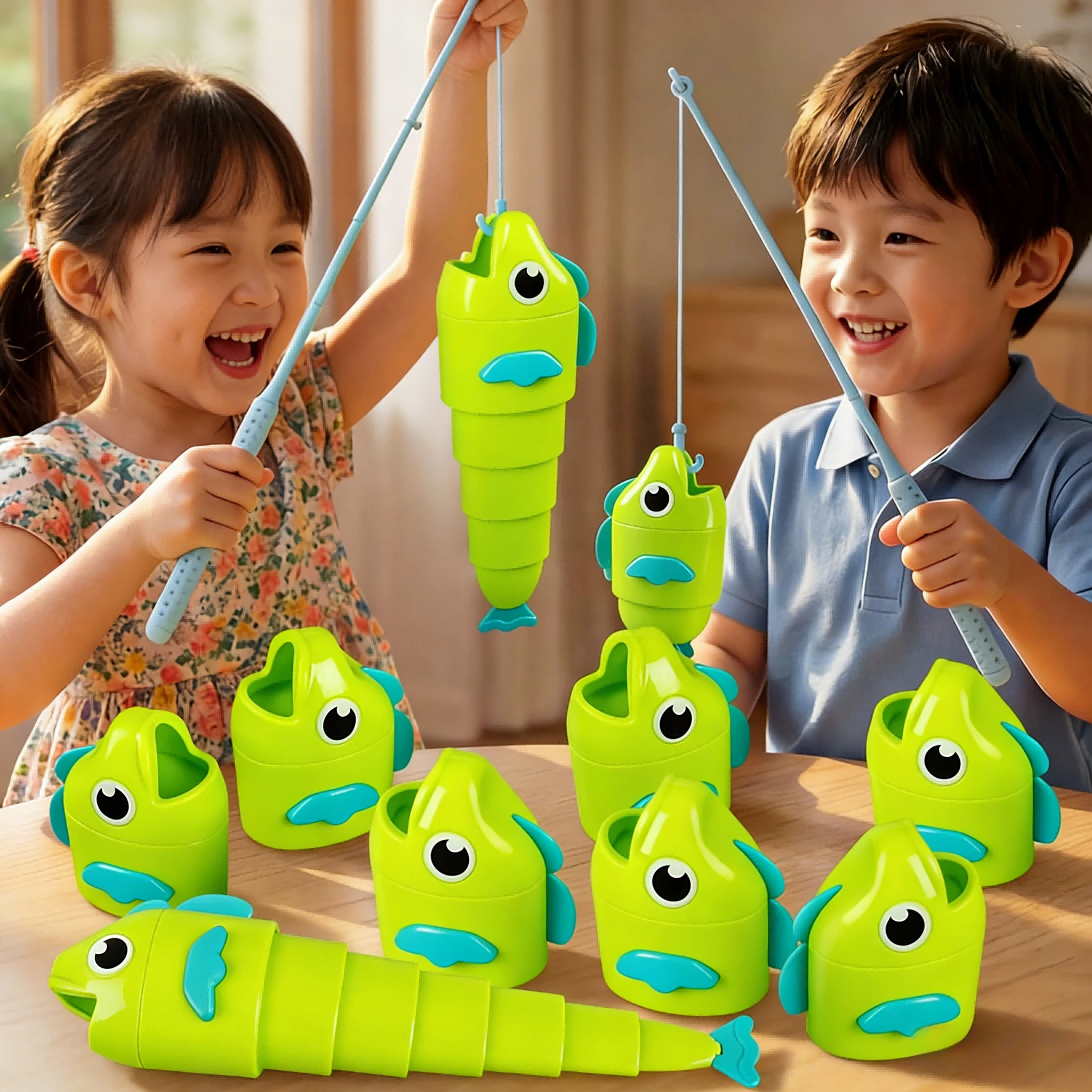 2 Player Telescoping Fish Catch Game Stretchable Fishing Battle Toy Boost Hand-Eye Coordination Family Interactive Social Play