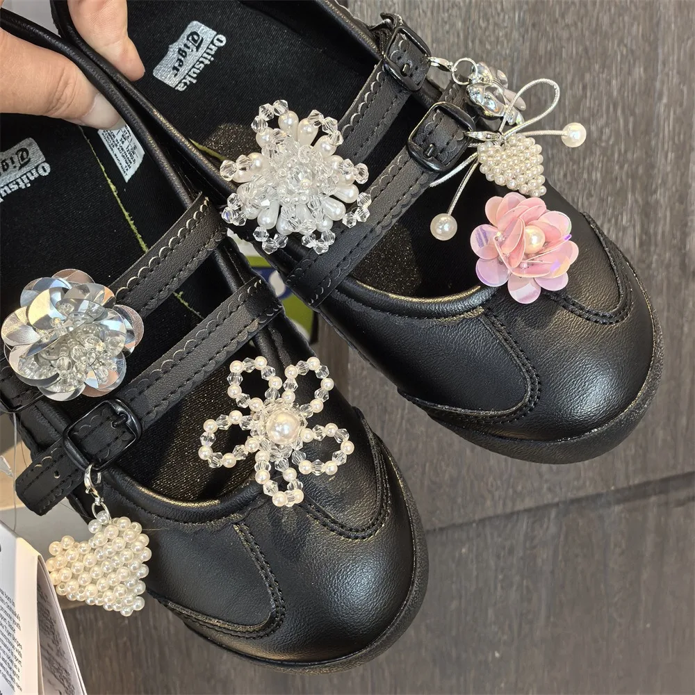 1PC NEW Ballet Style Pearl Bow Heart Shoe Clips Removable Charm for Mary Jane Sneakers Flat Shoes Decorative Accessory thumbnail 2