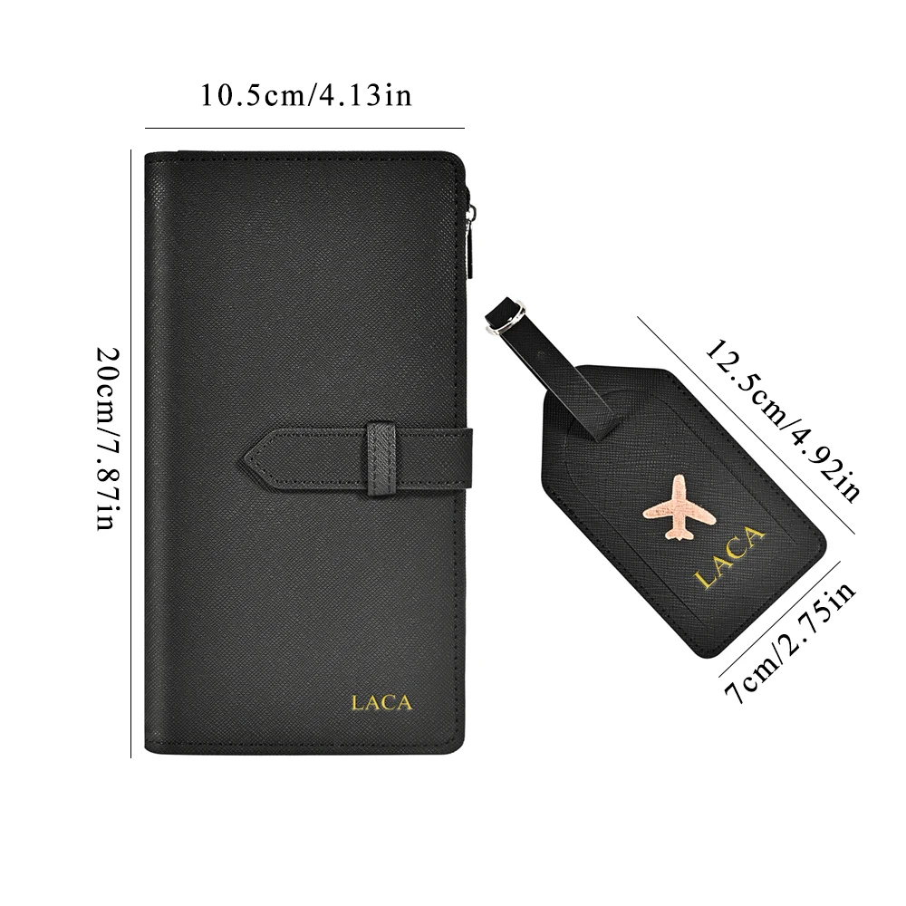 Customized name PU leather high-end travel passport book document storage bag wallet long style passport case with luggage tag thumbnail 6
