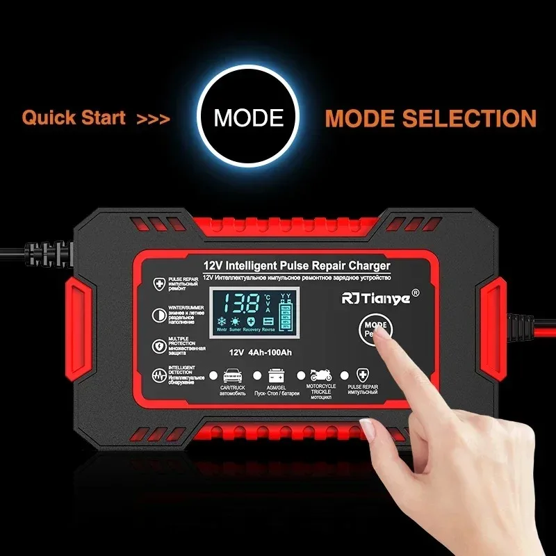 EAFC 12V6A Car Battery Charger Motorcycle Charger Digital Display Suitable for Lead Acid Batteries UK Plug Reverse Protection thumbnail 3