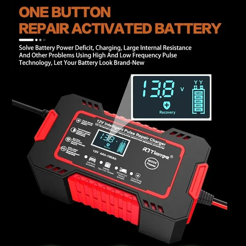 EAFC 12V6A Car Battery Charger Motorcycle Charger Digital Display Suitable for Lead Acid Batteries UK Plug Reverse Protection thumbnail 4