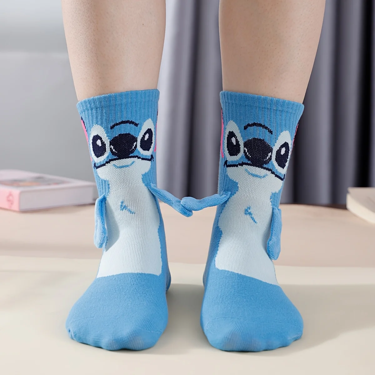 Disney Stitch Magnet Hand in Hand Socks - Cartoon Soft Comfortable Creative Christmas Stocking Gift for Adults Kids
