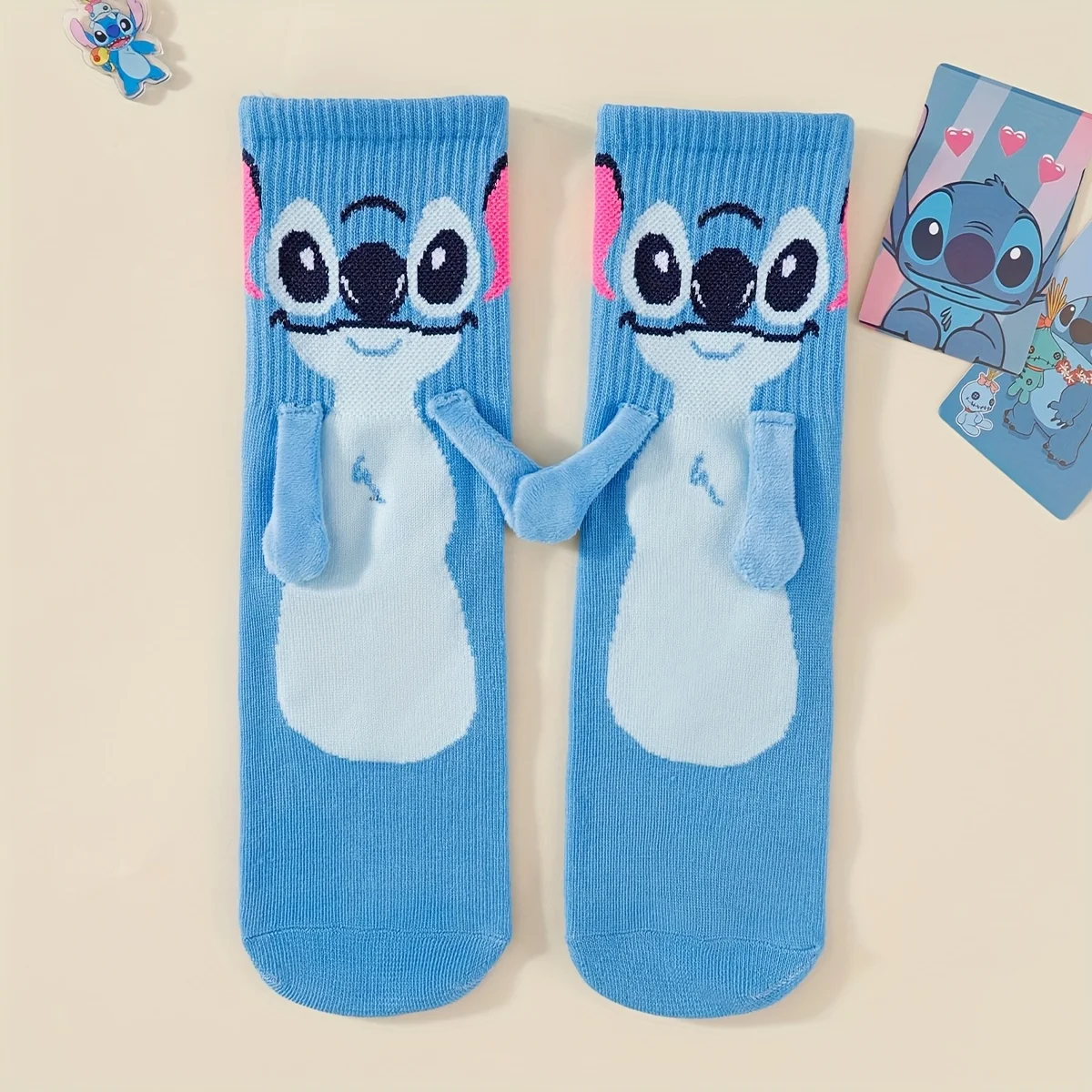 Disney Stitch Magnet Hand in Hand Socks - Cartoon Soft Comfortable Creative Christmas Stocking Gift for Adults Kids thumbnail 5