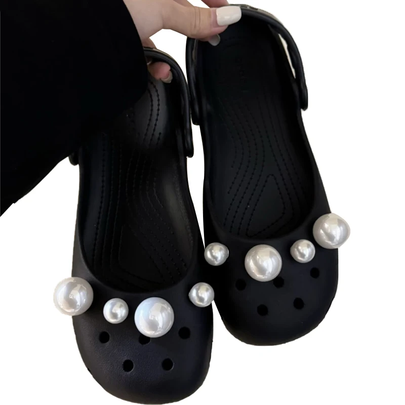New Set Women Retro Ballet Shoes Fashion Luxury Pearl Shoe Charms Charms Pack DIY Pearl Shoe Accessories 1Set