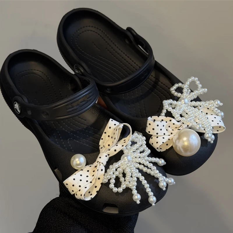 New Set Women Retro Ballet Shoes Fashion Luxury Pearl Shoe Charms Charms Pack DIY Pearl Shoe Accessories 1Set thumbnail 6