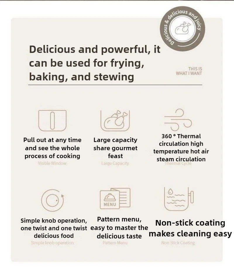 Multifunctional Visual Air Fryer Household Large-capacity Electric Oven Smart French Fry Machine Oil-free 360° Cycle Heating thumbnail 5