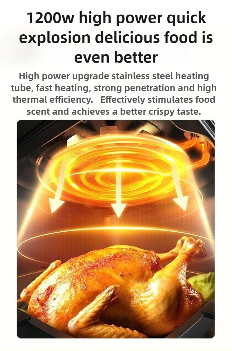 Multifunctional Visual Air Fryer Household Large-capacity Electric Oven Smart French Fry Machine Oil-free 360° Cycle Heating thumbnail 6