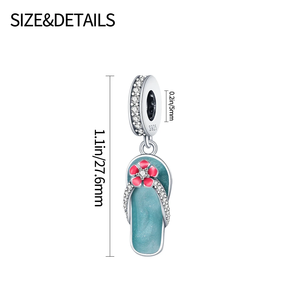 Original 925 sterling silver Cool summer slippers Charms Pendant  Fit DIY bracelet necklace Gift for Her，Colgante Plata thumbnail 4