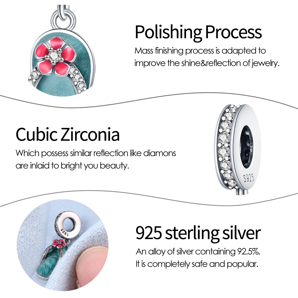 Original 925 sterling silver Cool summer slippers Charms Pendant  Fit DIY bracelet necklace Gift for Her，Colgante Plata thumbnail 2