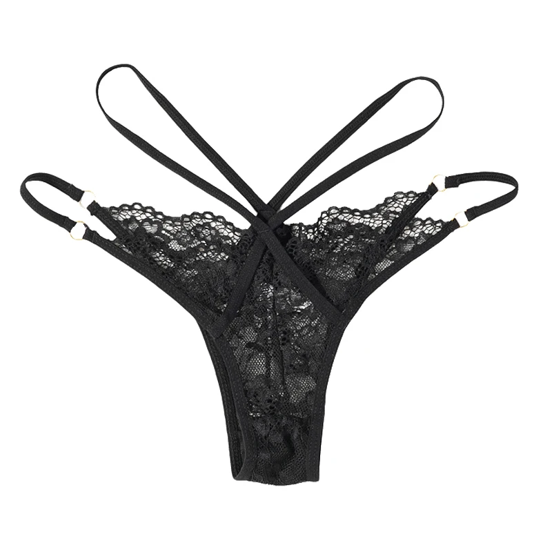 Women's French Sexy Lace Front-Hook Bra and Panty Set Thin Straps Wire-Free Bra Hollowed-out Cross Strap Seamless Panties thumbnail 5