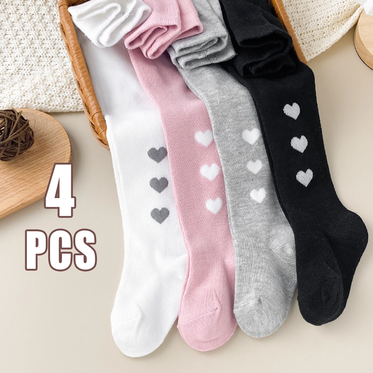 4 PCS Four-Season Solid Medium Thickness Baby Toddler Leggings Socks – Children Girl Kid Tights for School, Performance & Daily
