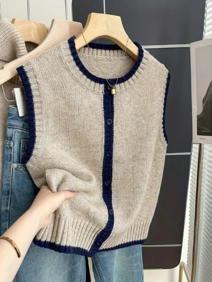 Ladies Summer Knitted Cardigan Vest round Neck Open Front Layering Top Elegant Fashionable Knitwear thumbnail 3