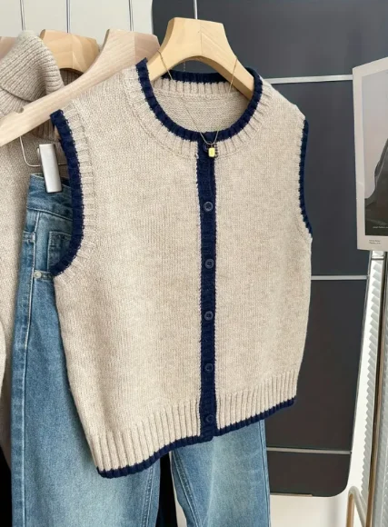 Ladies Summer Knitted Cardigan Vest round Neck Open Front Layering Top Elegant Fashionable Knitwear thumbnail 5