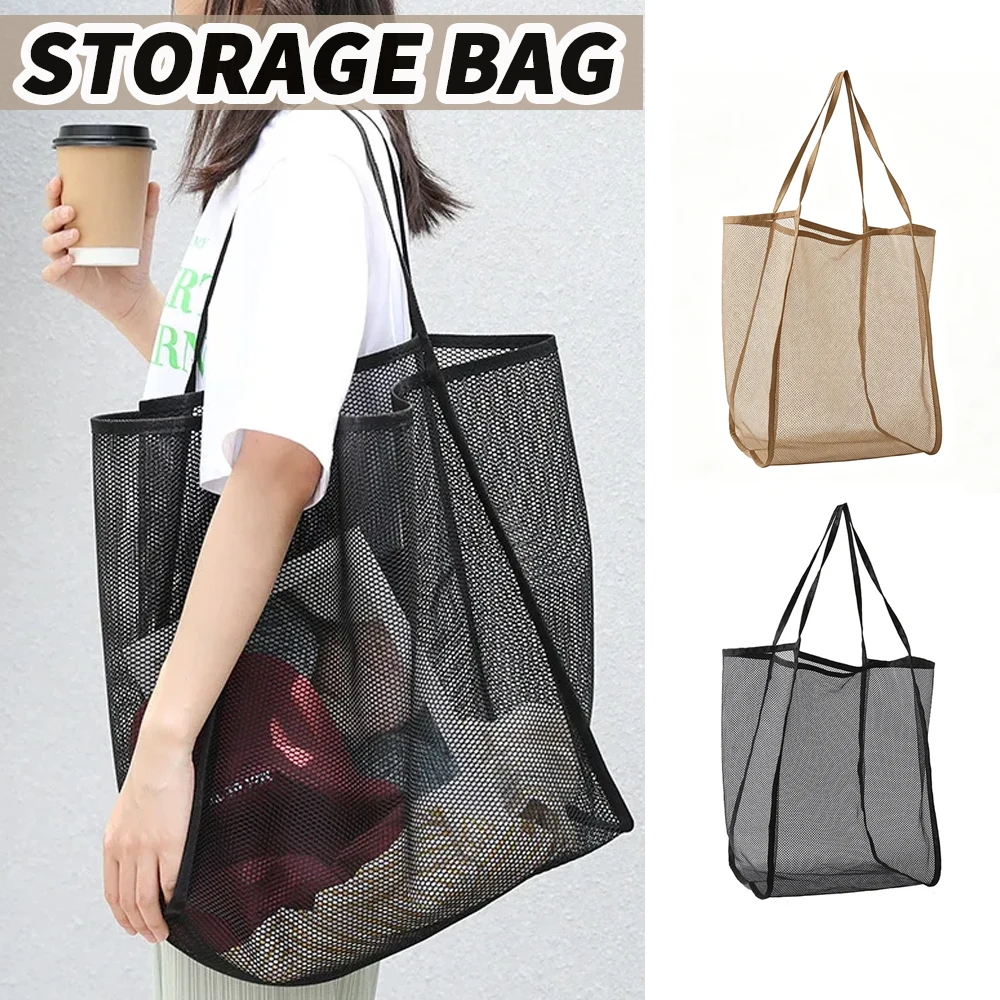  Simple Mesh Beach Bag Large Capacity Beach Net Tote Cosmetic Pouch Women Fashion Travel Organizer Versatile Shopping Shoulder