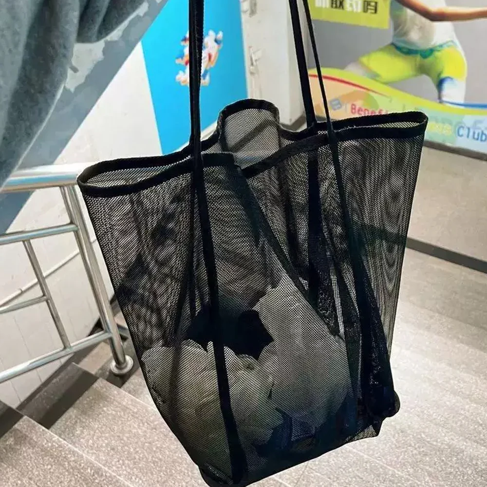  Simple Mesh Beach Bag Large Capacity Beach Net Tote Cosmetic Pouch Women Fashion Travel Organizer Versatile Shopping Shoulder thumbnail 5
