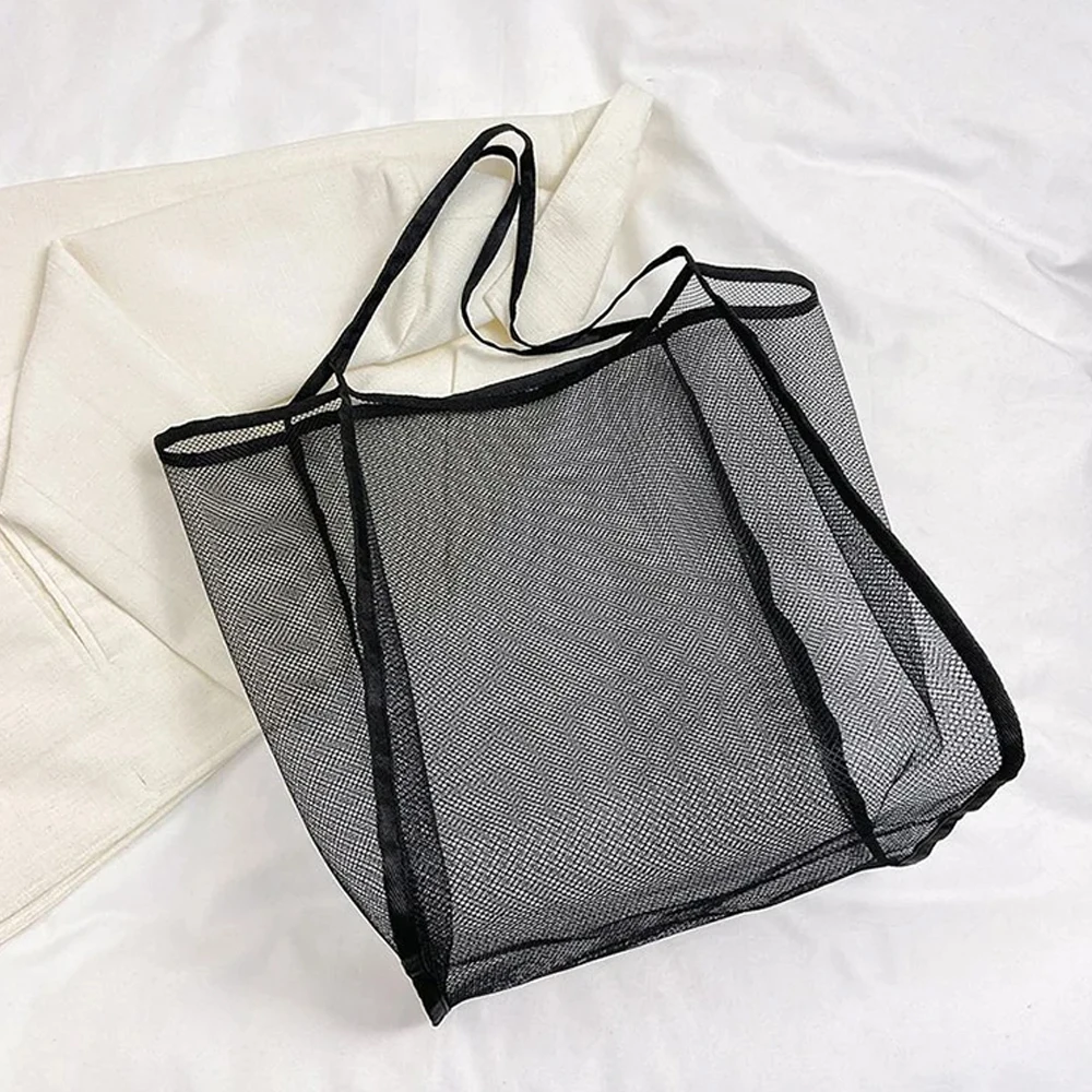  Simple Mesh Beach Bag Large Capacity Beach Net Tote Cosmetic Pouch Women Fashion Travel Organizer Versatile Shopping Shoulder thumbnail 6