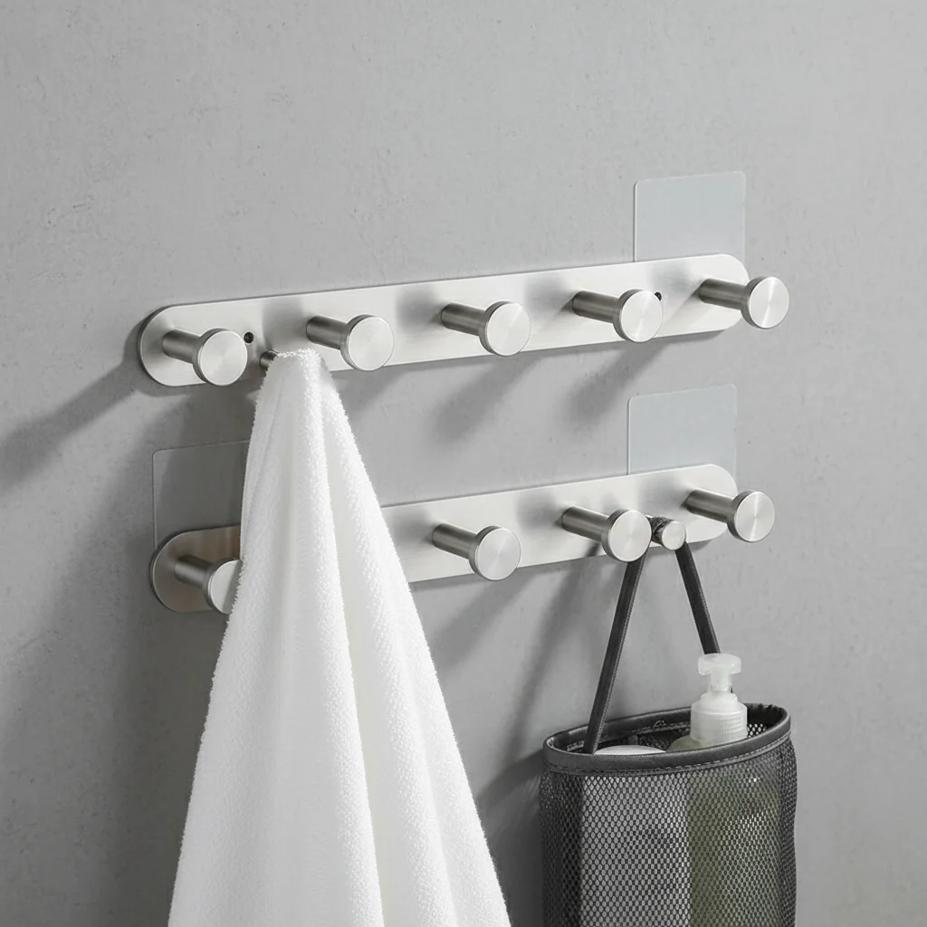 Stainless Steel Bathroom Hooks Strong Adhesive Hook Waterproof Strong Wall Mount Rack No Drilling For Towels And Bath Items thumbnail 2