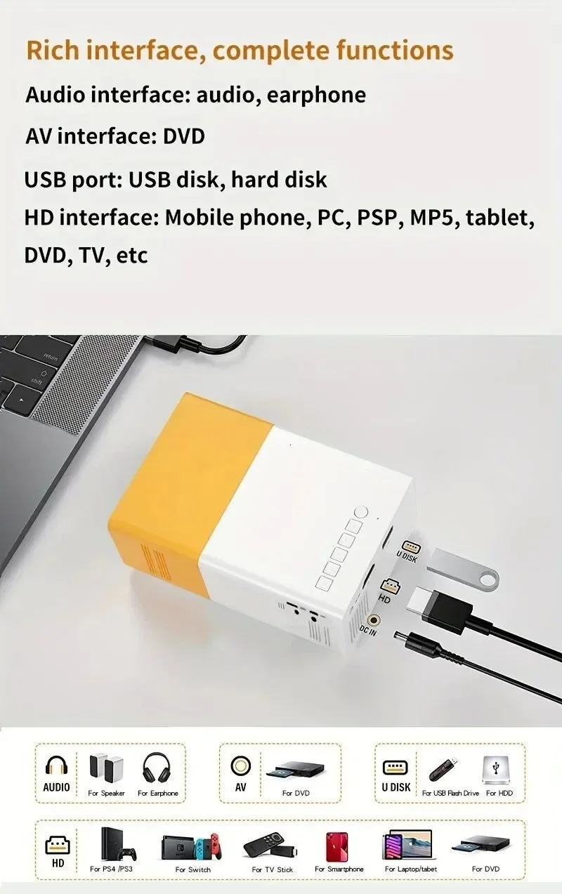 110V-220V Portable TV Projector, Home Children's Screen Projection Bedroom Wall Support 4K High Definition Mini Portable TV thumbnail 5