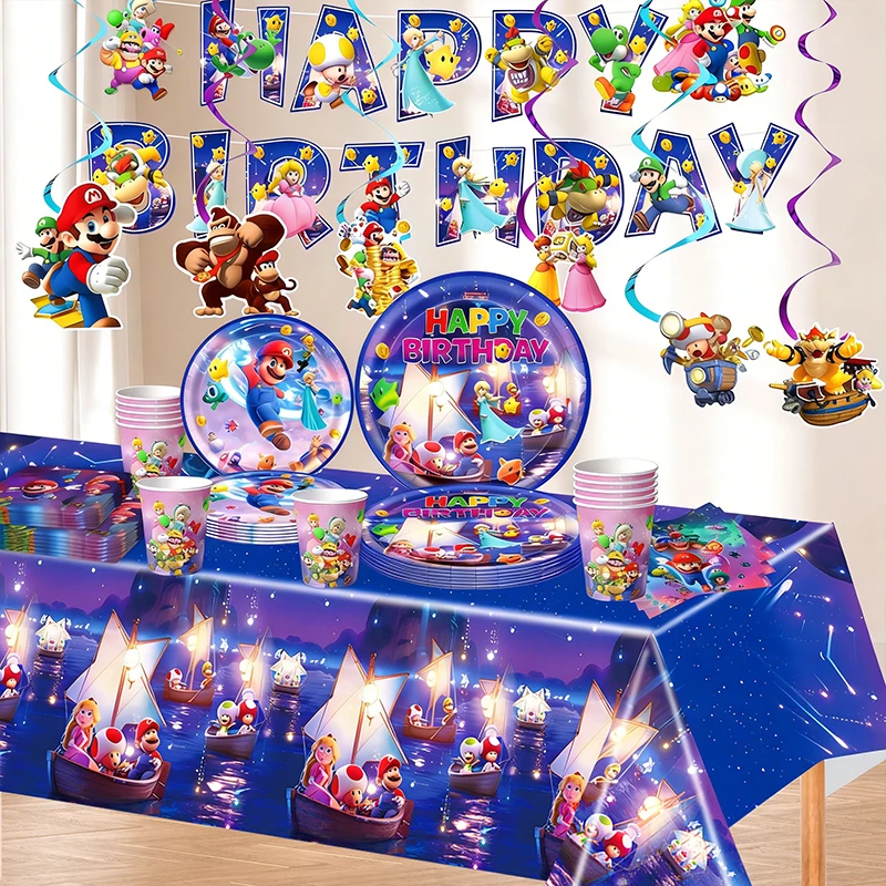 Superbros Galaxy Movie Birthday Party Decorations Disposable Tableware Suit Tablecloth Tissue Banner Balloon Party Supplies thumbnail 5