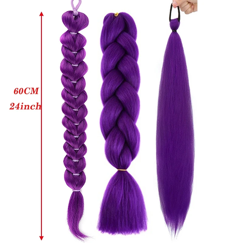 Ru mi Synthetic Braids Purple Hair Ponytail Costume Hairstyle 24inch Long Ponytail with Clips for Kids Girls Halloween Christmas thumbnail 3