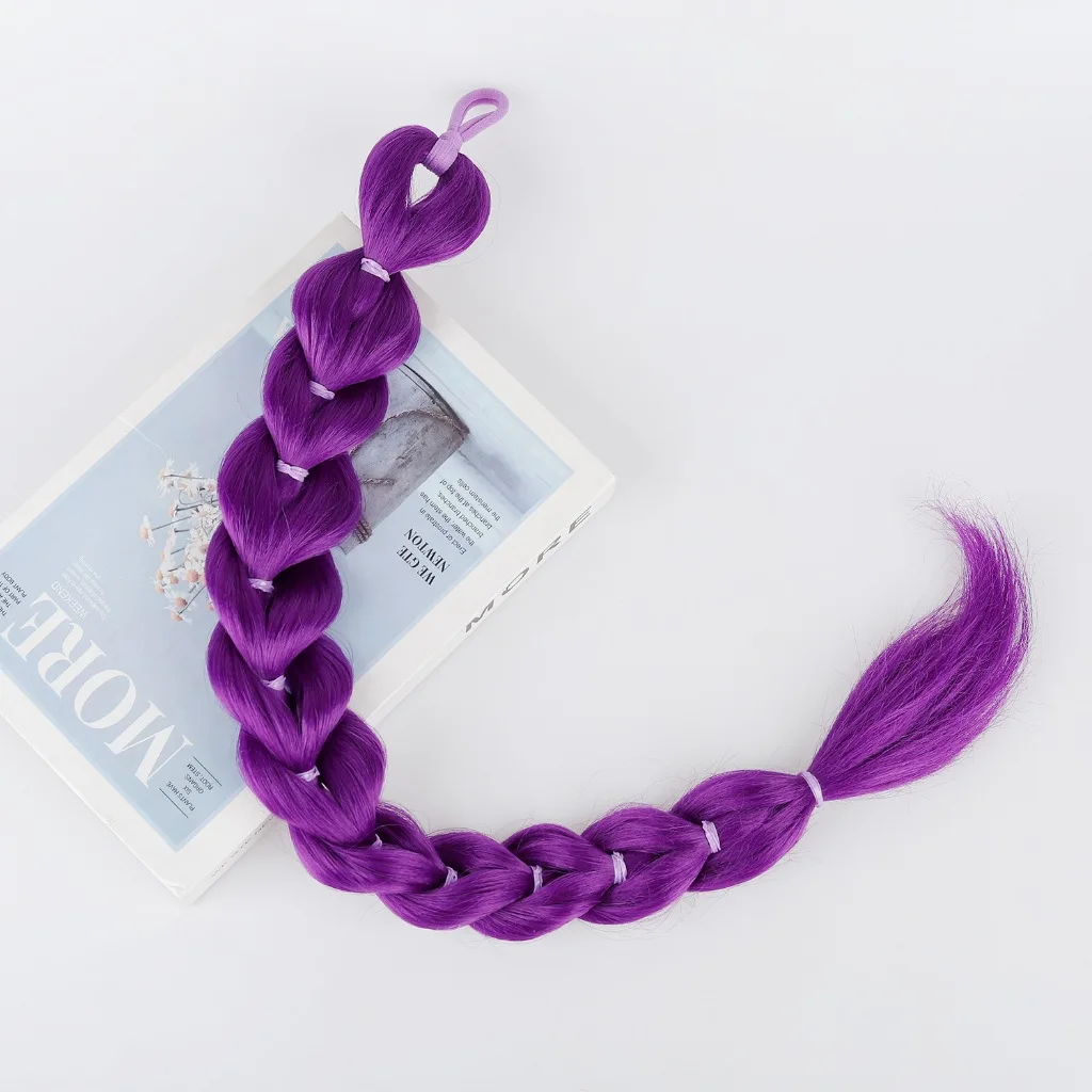 Ru mi Synthetic Braids Purple Hair Ponytail Costume Hairstyle 24inch Long Ponytail with Clips for Kids Girls Halloween Christmas thumbnail 4