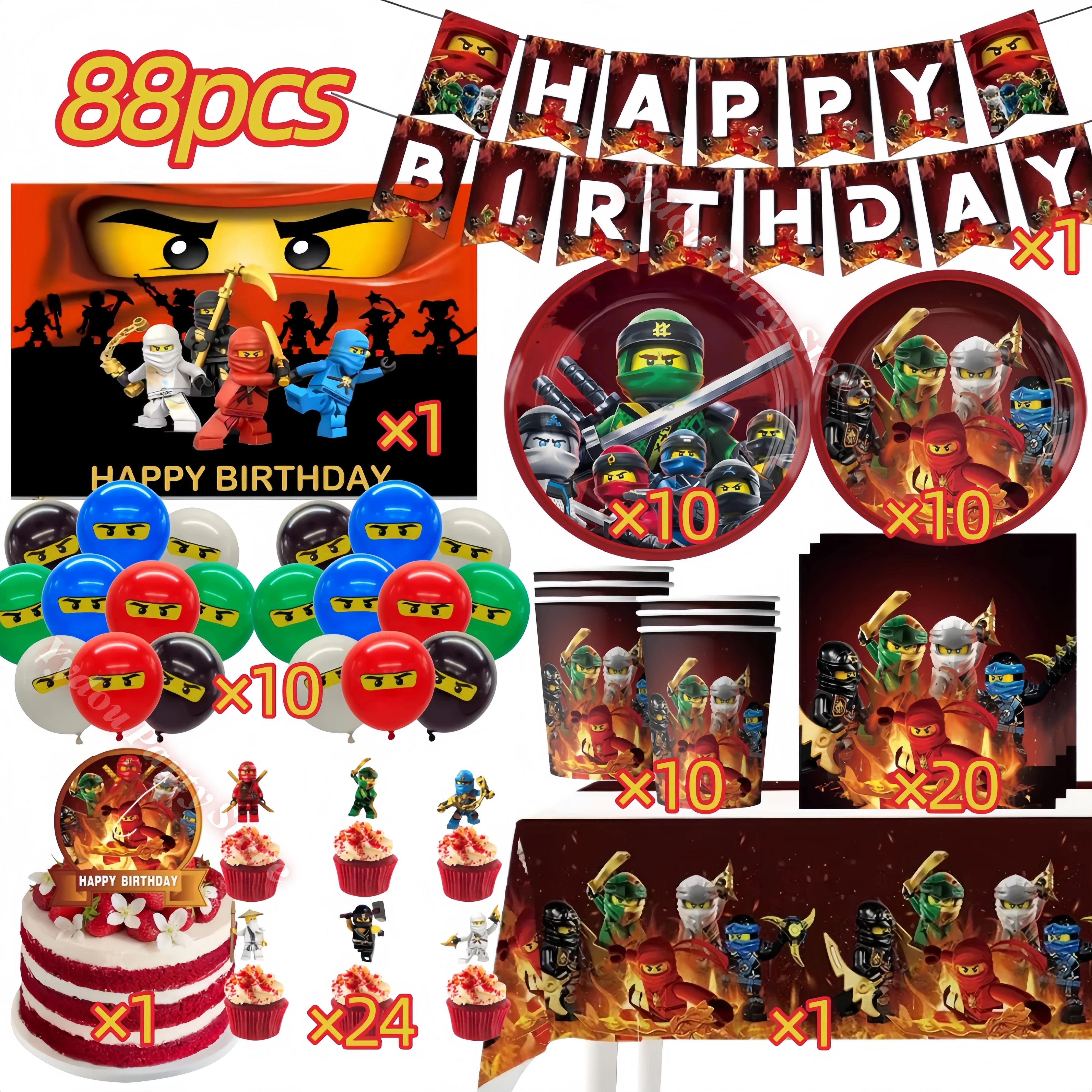 Birthday Party Decoration Set Ninjato Cup Plate Banner Keychain Balloons for Boys Kids Birthday Baby Shower Photo Booth Props