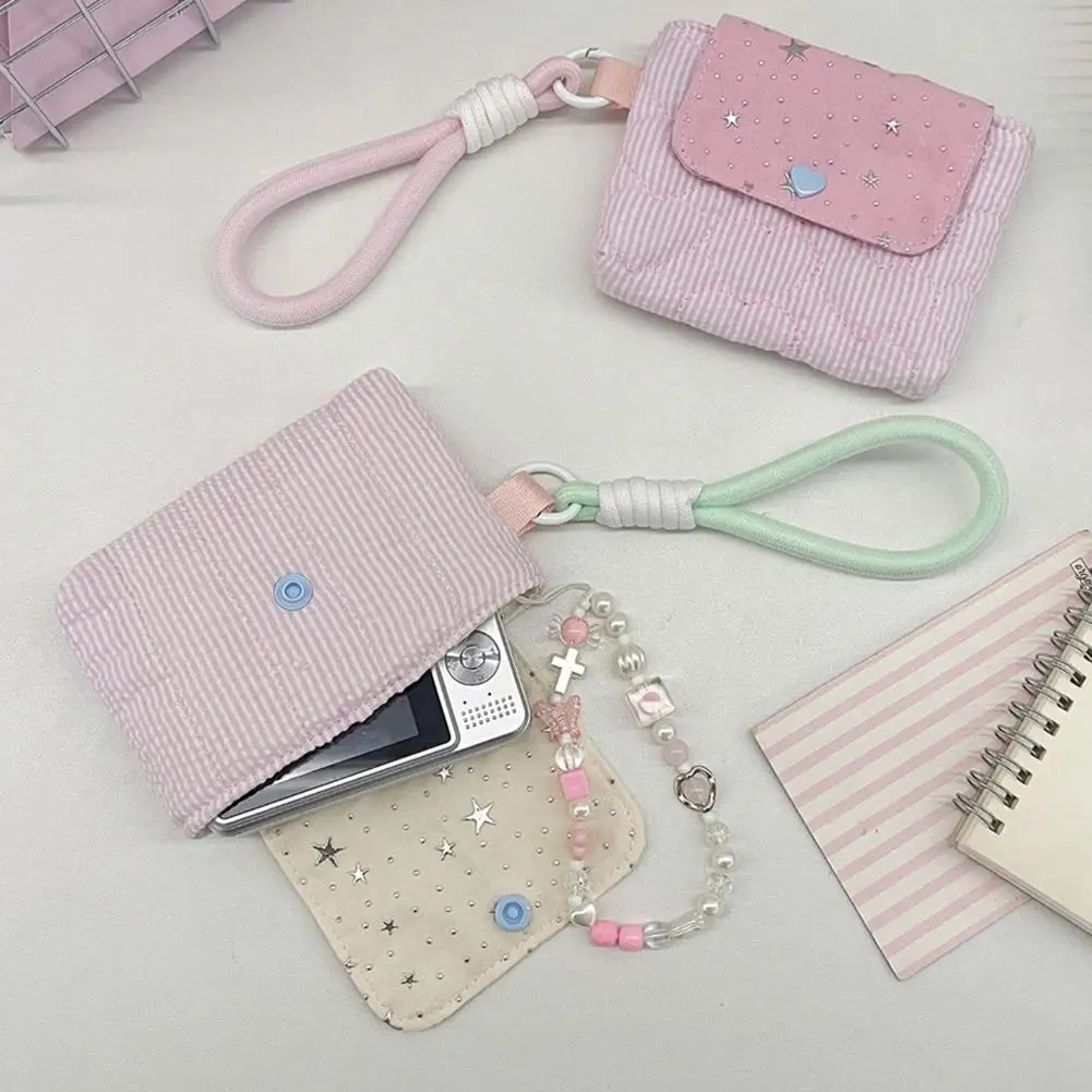 Kawaii Striped Mini Bag for Girls ,Multi-function Wristlet Coin Purse,Menstrual Pad/ Card/Earphone Storage Bag Portable Pouch thumbnail 6