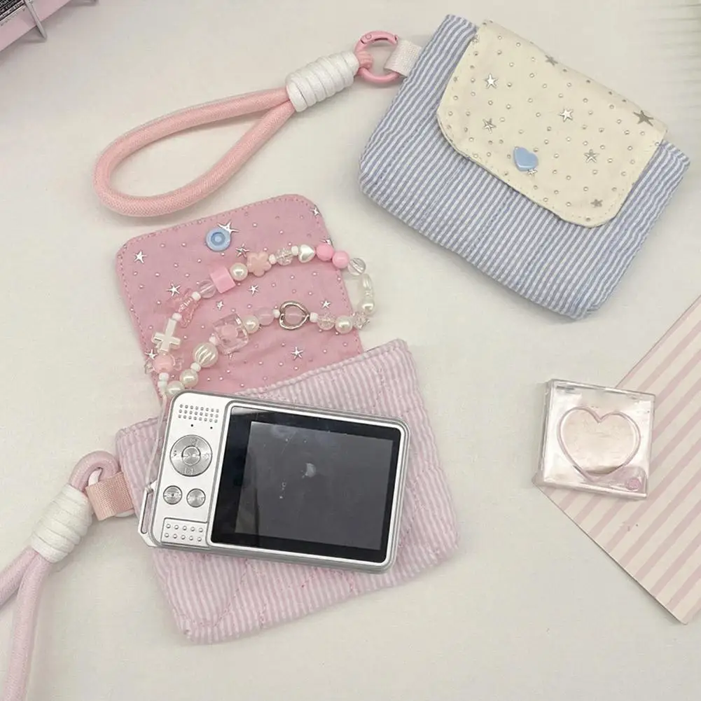 Kawaii Striped Mini Bag for Girls ,Multi-function Wristlet Coin Purse,Menstrual Pad/ Card/Earphone Storage Bag Portable Pouch thumbnail 2