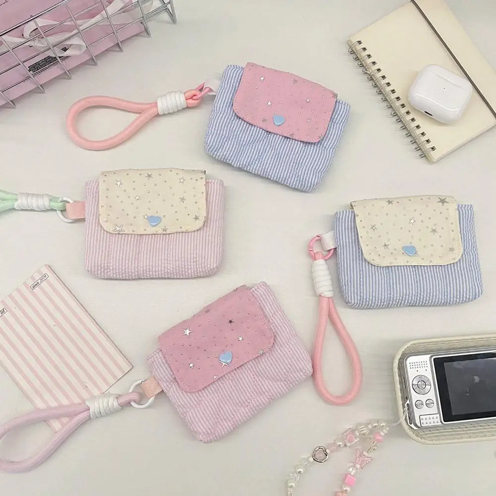 Kawaii Striped Mini Bag for Girls ,Multi-function Wristlet Coin Purse,Menstrual Pad/ Card/Earphone Storage Bag Portable Pouch thumbnail 3