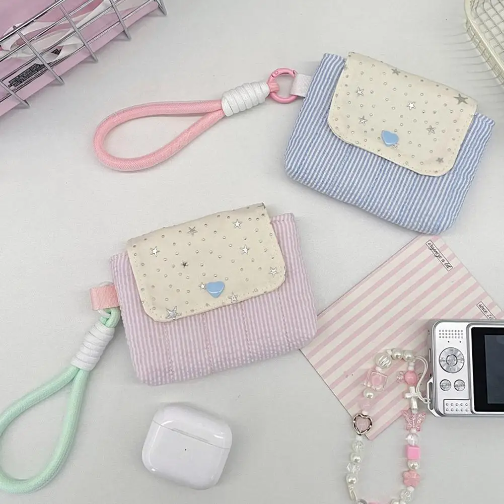 Kawaii Striped Mini Bag for Girls ,Multi-function Wristlet Coin Purse,Menstrual Pad/ Card/Earphone Storage Bag Portable Pouch thumbnail 5