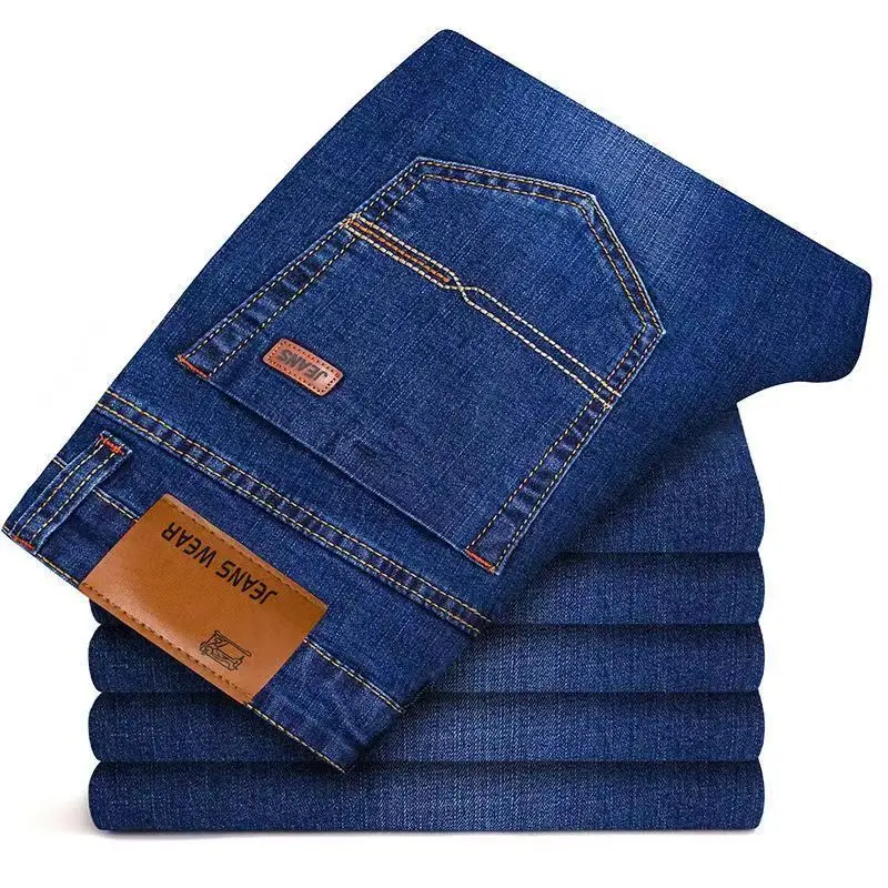 New style jeans, men's slim fit, Korean style comfortable straight leg elastic gray mid waist pants, men's casual denim pants thumbnail 5