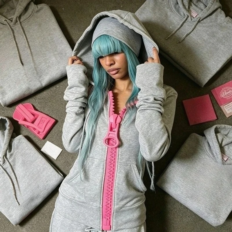 American Gothic Punk Large Zipper Hoodie Women High Street Fashion Clothing Retro Harajuku Y2K Casual Fashion Sweatshirt thumbnail 2