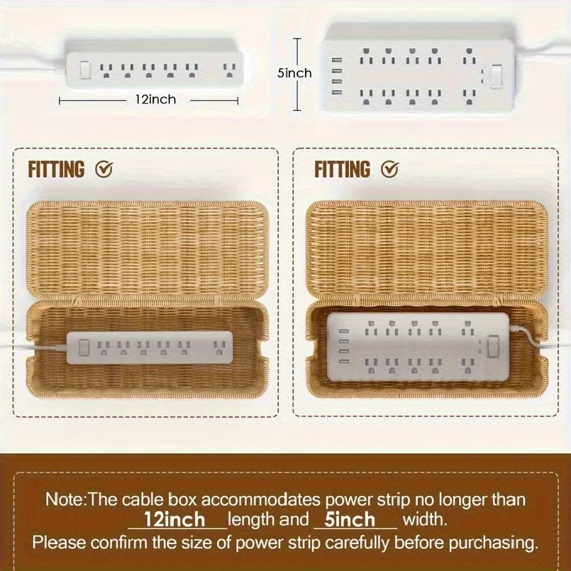 Hand-Woven Rattan Cable Organizer Box - Durable Imitation Vine Material, Multi-Compartment Storage for Power Cords, Data Cables thumbnail 4