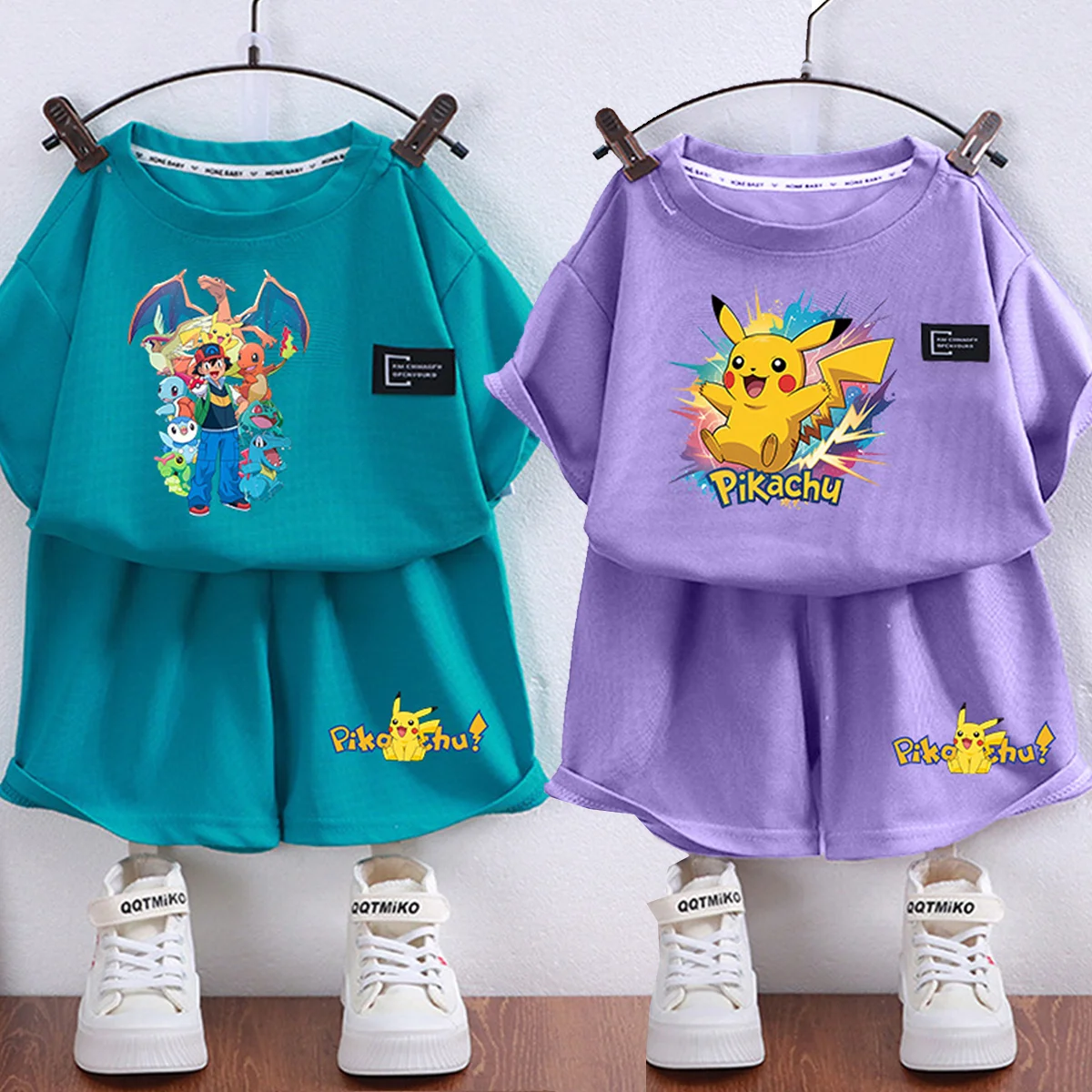 Pokemons Short Sleeve T-shirt Shorts Baby Boys Girls Tracksuit Anime Print Clothes Set Children High Quality Casual 2pcs Outfit