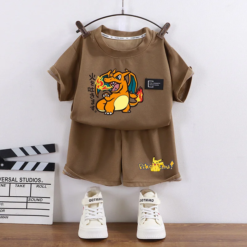 Pokemons Short Sleeve T-shirt Shorts Baby Boys Girls Tracksuit Anime Print Clothes Set Children High Quality Casual 2pcs Outfit thumbnail 3