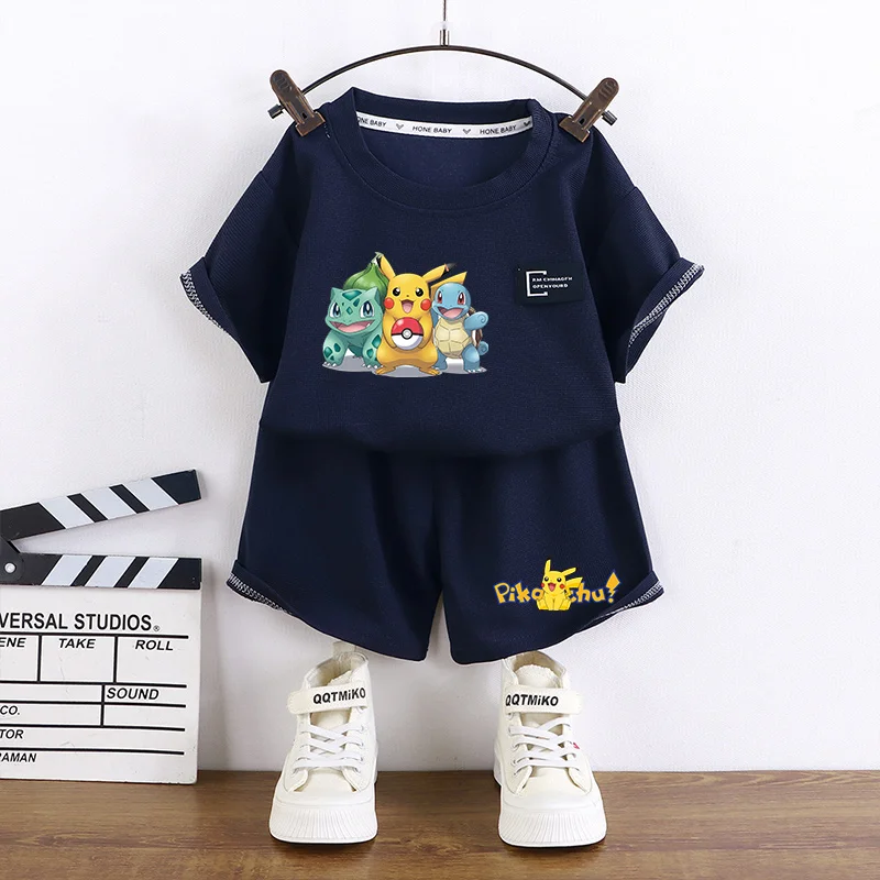 Pokemons Short Sleeve T-shirt Shorts Baby Boys Girls Tracksuit Anime Print Clothes Set Children High Quality Casual 2pcs Outfit thumbnail 5
