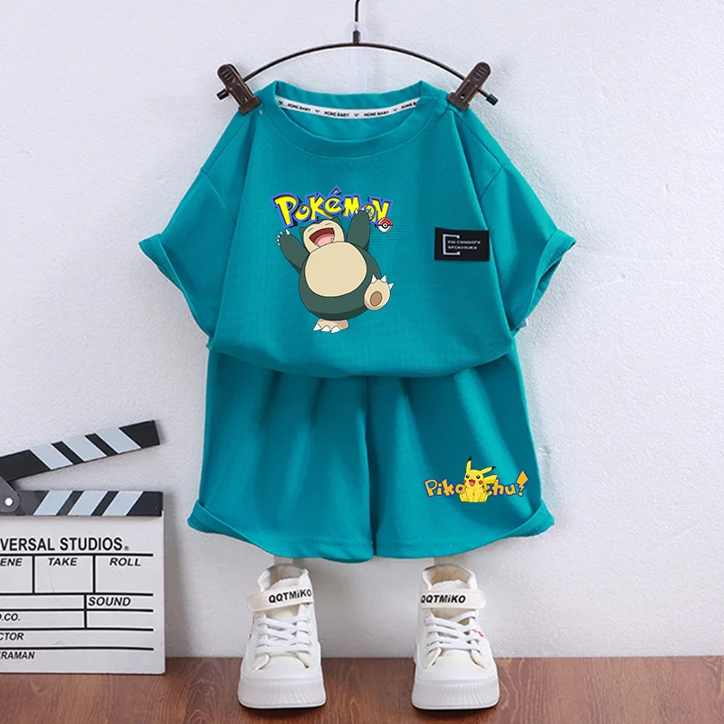 Pokemons Short Sleeve T-shirt Shorts Baby Boys Girls Tracksuit Anime Print Clothes Set Children High Quality Casual 2pcs Outfit thumbnail 2