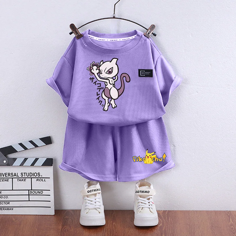 Pokemons Short Sleeve T-shirt Shorts Baby Boys Girls Tracksuit Anime Print Clothes Set Children High Quality Casual 2pcs Outfit thumbnail 4