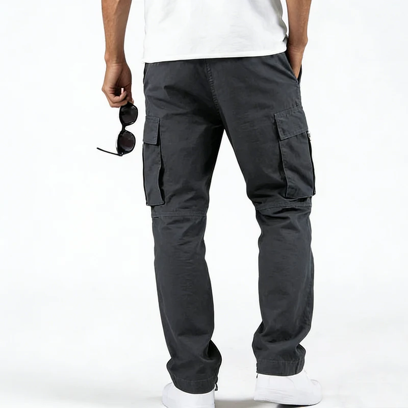 Men's Polyester Woven Cargo Pants Multi Pocket Straight Leg Drawstring Waist Outdoor Workwear Casual Durable Trousers thumbnail 3