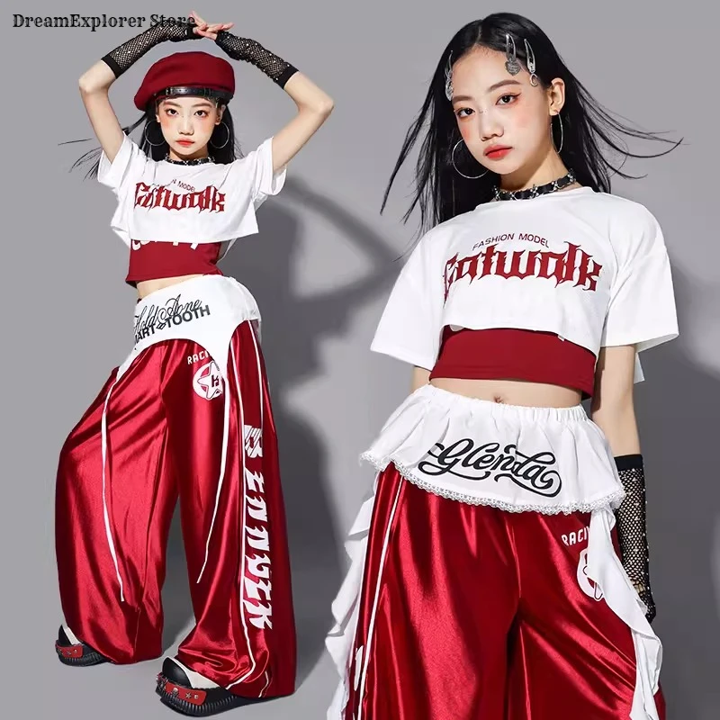 Girls K-pop Crop Top Shiny Joggers Pants Children Streetwear Girl Group Costume Kids Teen Hip Hop Jazz Street Dance Clothes Sets thumbnail 3