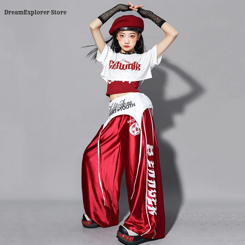 Girls K-pop Crop Top Shiny Joggers Pants Children Streetwear Girl Group Costume Kids Teen Hip Hop Jazz Street Dance Clothes Sets thumbnail 6
